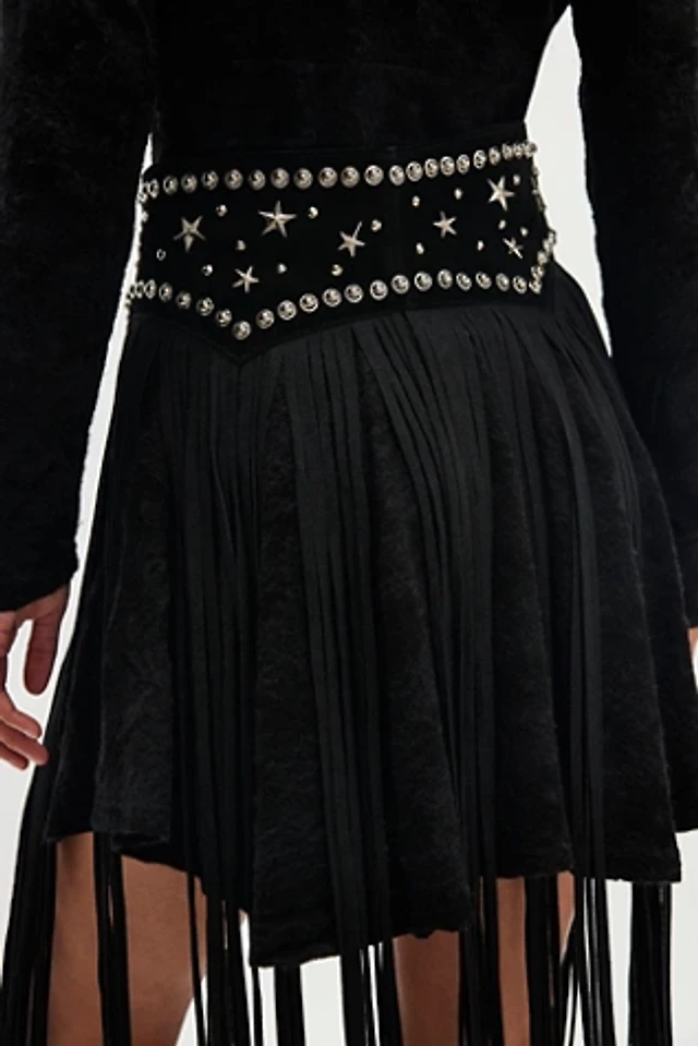 Black Fringe Texas chapskirt Women\'s belt skirt BLACK PARIS TEXAS CHAPSKIRT™ — Understated Leather main image 3