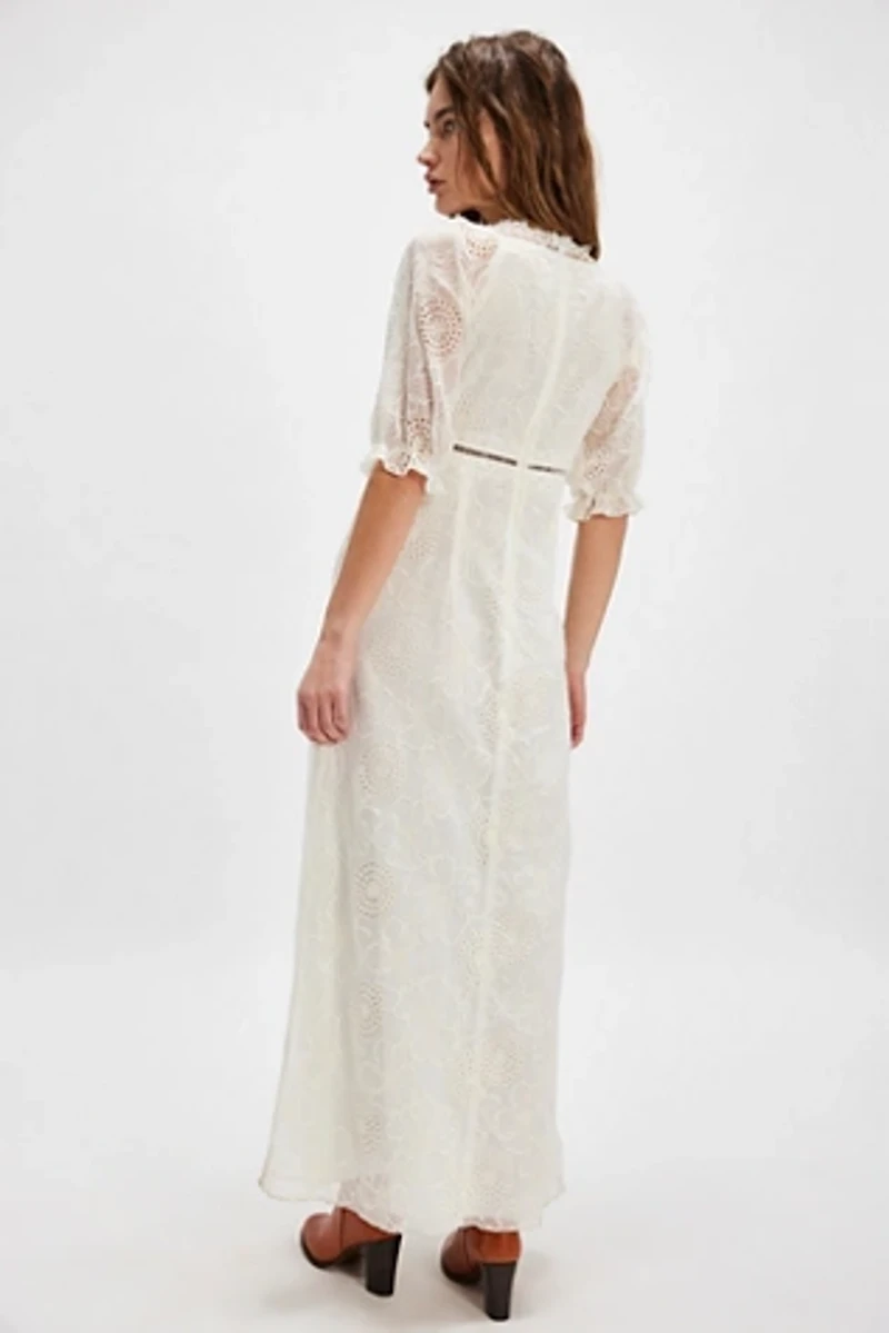 Anna Sui Poppy Embroidered Chiffon Maxi Dress