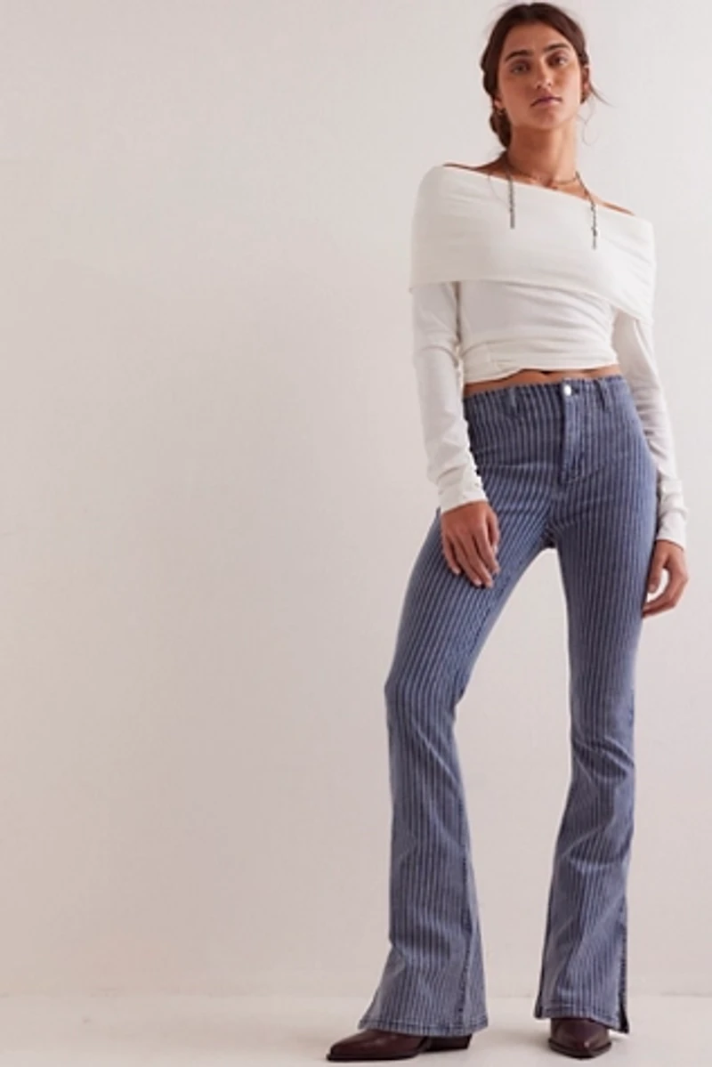 We The Free Level Up Stripe Slim Flare Jeans