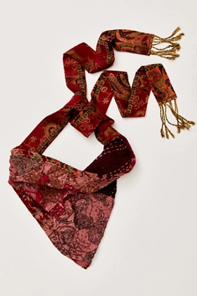 Curried Myrrh One Of A Kind Kantha Hair Scarf | Pacific City display picture 2