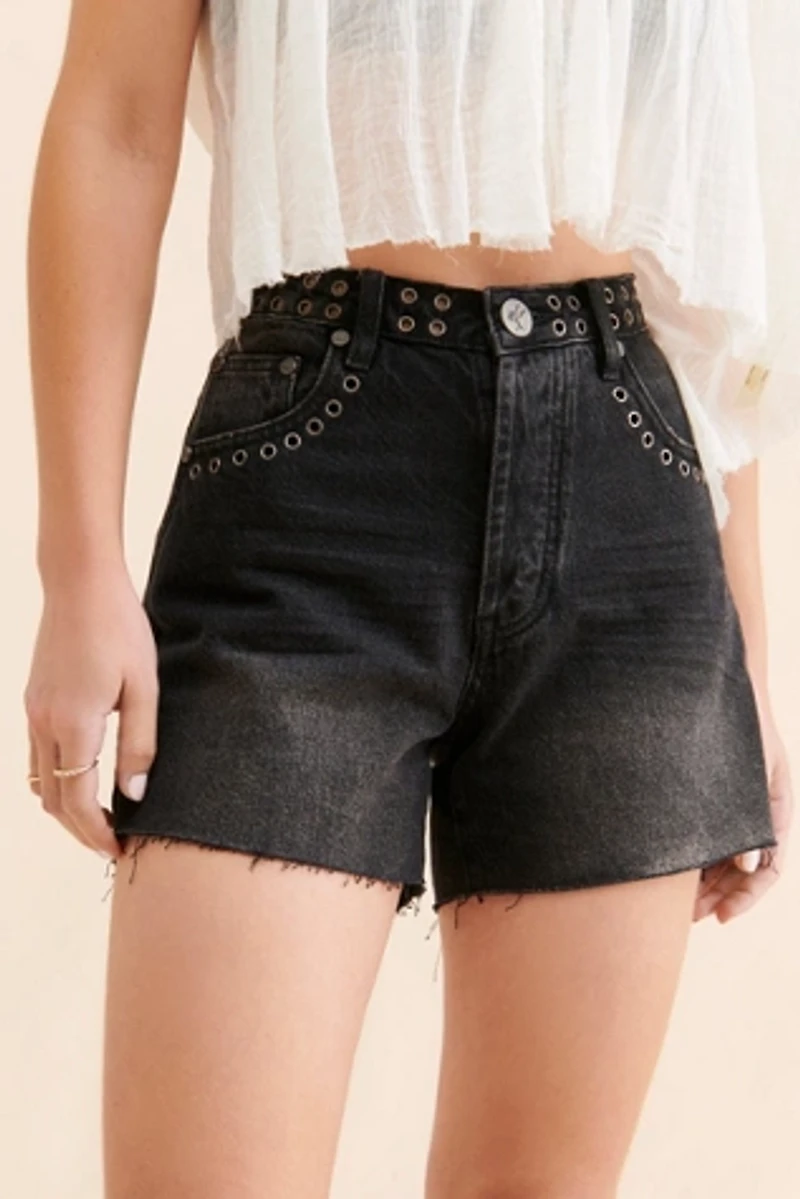 One Teaspoon High Waist Mom Studded Shorts