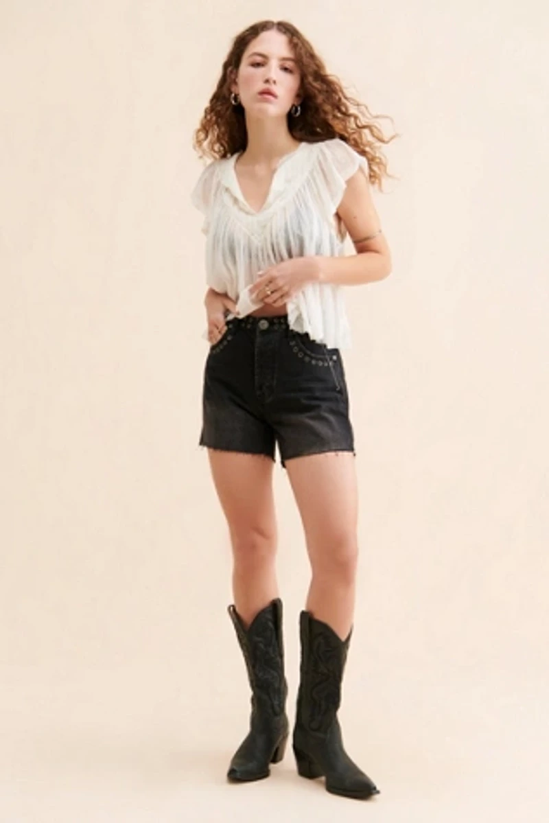 One Teaspoon High Waist Mom Studded Shorts