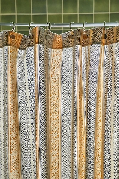 Anchal Floral Stripe Block Print Shower Curtain