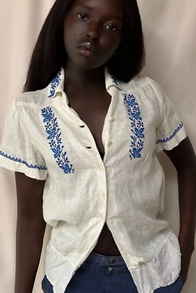 VINTAGE 1940’S HEAVY LINEN EMBROIDERED BLOUSE SELECTED BY AFTERLIFE BOUTIQUE