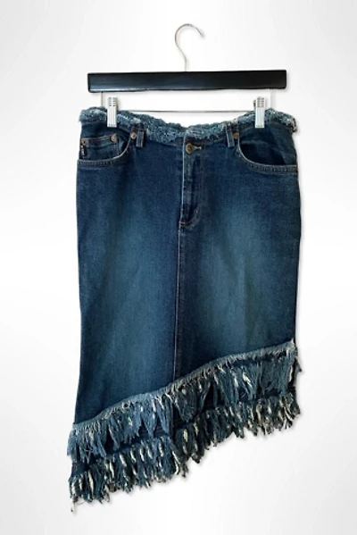 Y2K Asymmetrical Denim Fringe Skirt Selected By Ritual Vintage