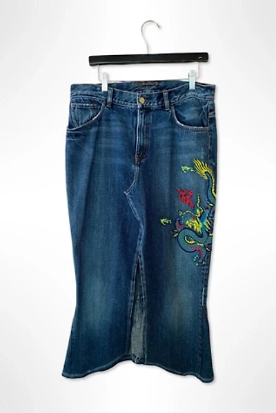 Y2K Dragon Embroidered Reworked Denim Skirt Selected By Ritual Vintage
