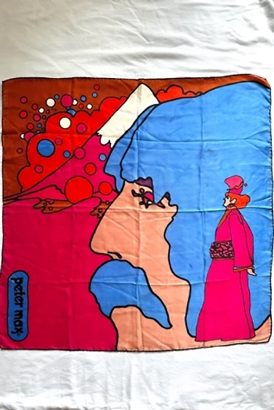 Vintage 1960s Peter Max Self Portrait Silk Scarf Selected by Grievous Angel Vintage