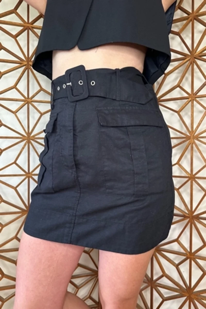 Linen Blend Cargo Skirt with Belt Selected by Picky Jane