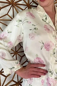 Pink Rose Print Floral Silk Pajama blouse Selected by Picky Jane