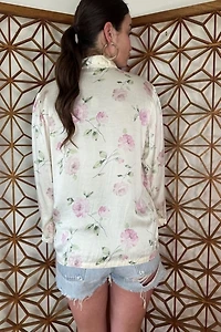 Pink Rose Print Floral Silk Pajama blouse Selected by Picky Jane