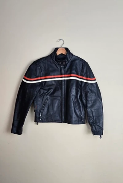 Vintage Biker Leather Jacket with Strip Panel Details