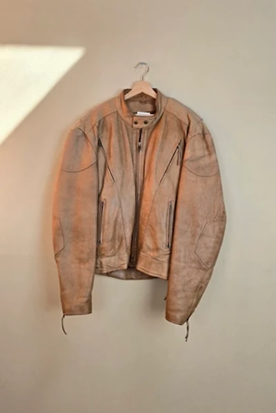 Vintage Biker Leather Jacket with Band Collar