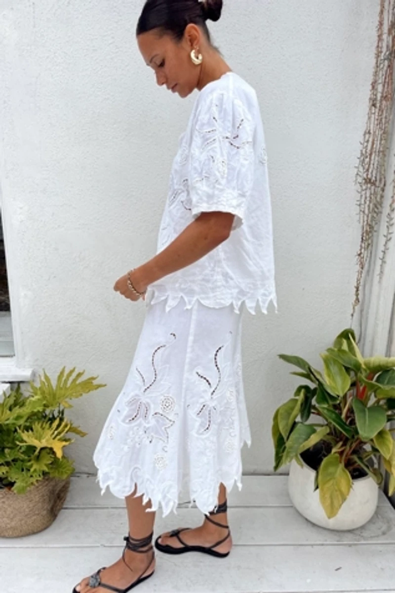 Cotton Vine Embroidered Skirt Set Selected by Madly Vintage