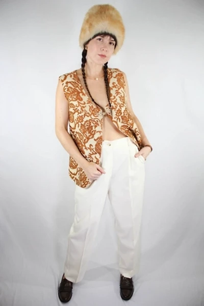 1980s Cream Faux Wool Relaxed Fit Pants Selected By Moons + Junes Vintage