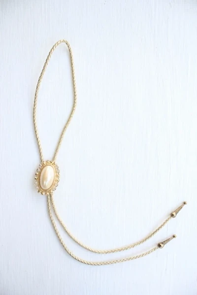 Vintage Pearl Rhinestone Pendant Gold Bolo Tie Selected By Moons + Junes Vintage