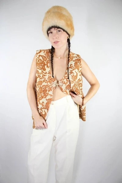 1970s Floral Tapestry Artisan Woven Tweed Vest Selected By Moons + Junes Vintage