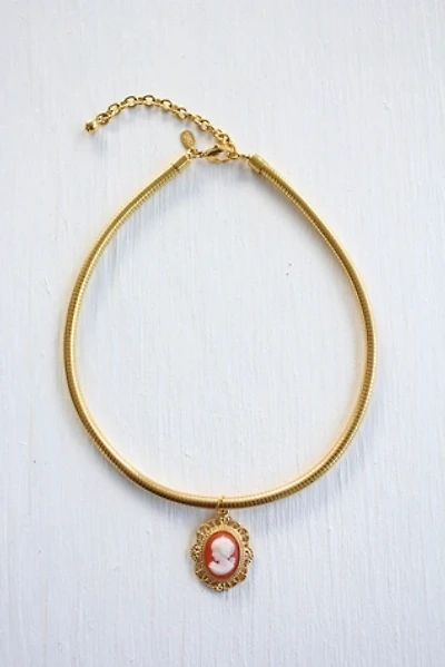 Vintage Gold Cameo Pendant Snake Chain Necklace Selected By Moons + Junes Vintage
