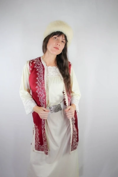 1960s Burgundy Satin Embroidered Moroccan Vest Selected By Moons + Junes Vintage