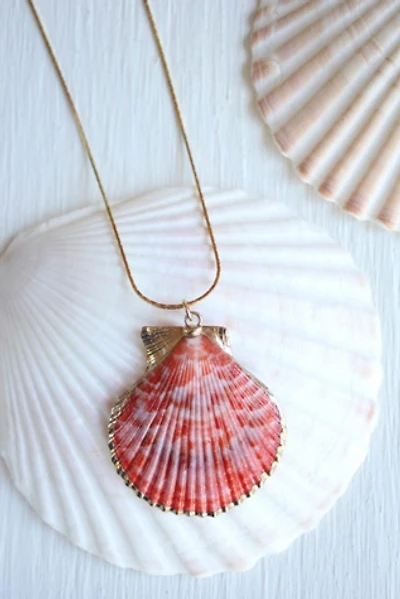 Vintage Gold Coral Shell Pendant Necklace Selected By Moons + Junes Vintage