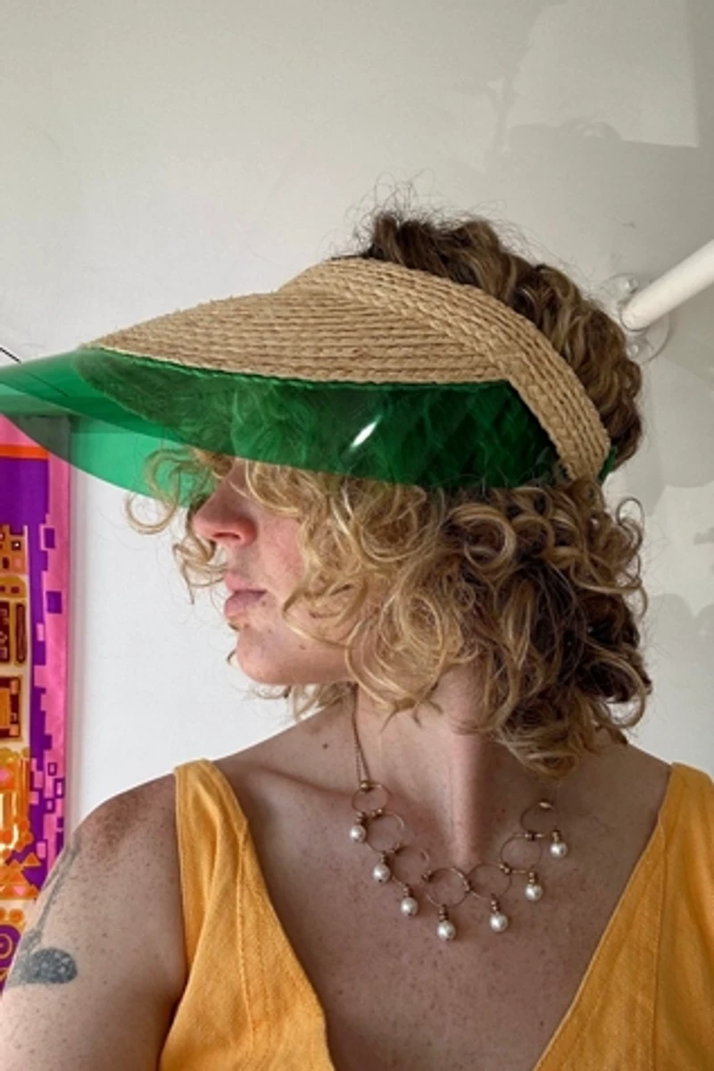 Woven Rattan Hat with Purple and Yellow Detail Selected by The Curatorial Dept.
