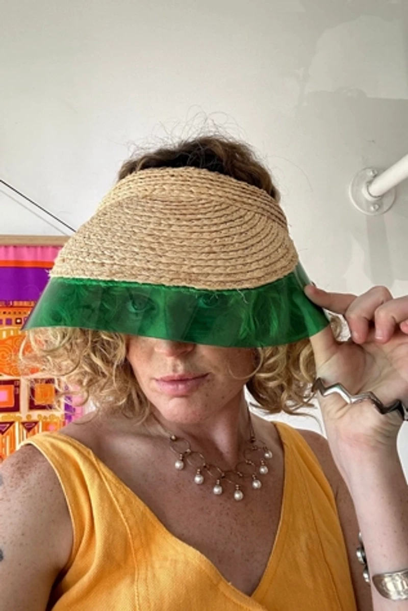 Woven Rattan Hat with Purple and Yellow Detail Selected by The Curatorial Dept.