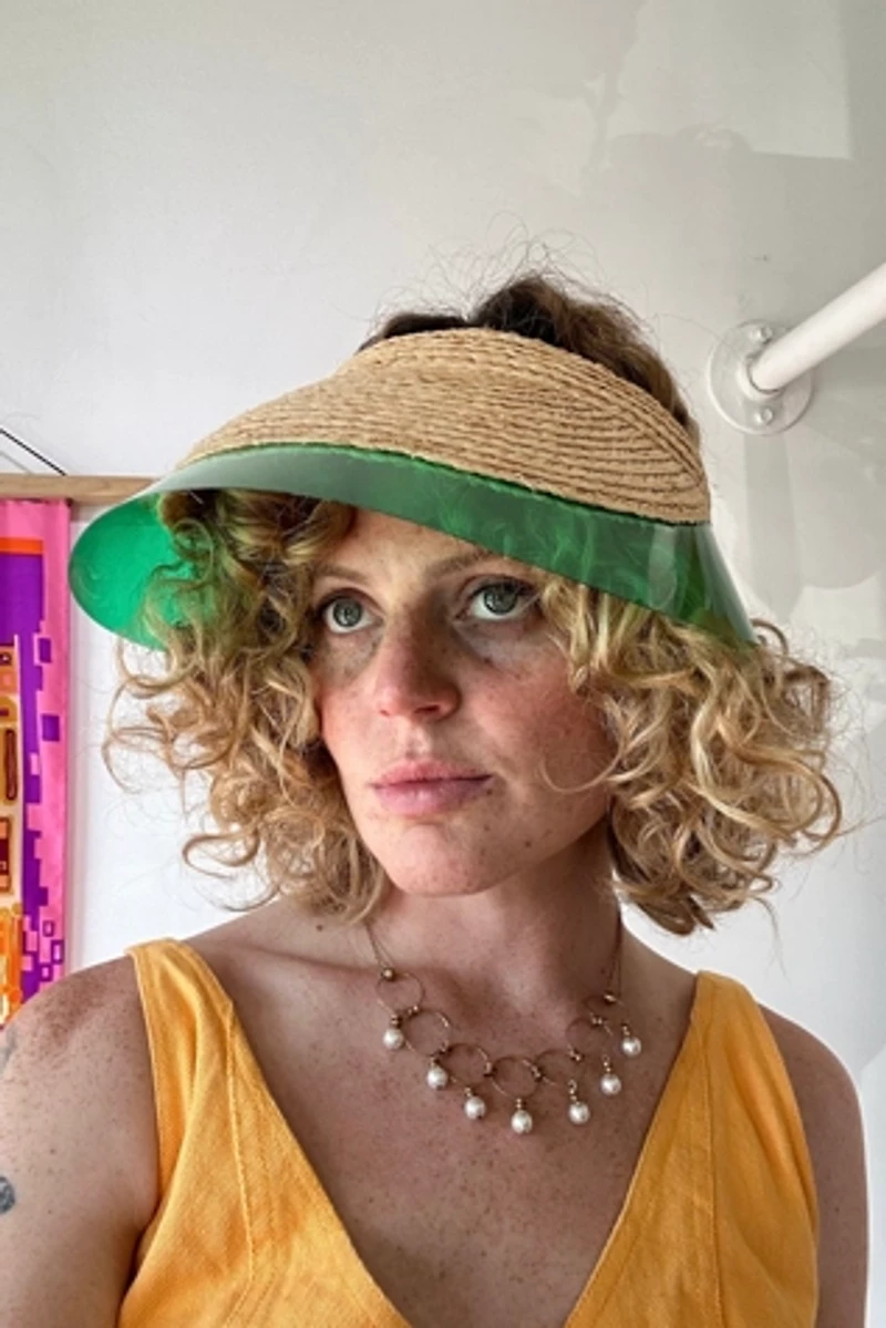 Woven Rattan Hat with Purple and Yellow Detail Selected by The Curatorial Dept.