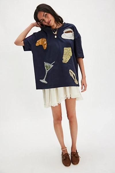 Denim and Bone Dinner Party Embroidered Tee
