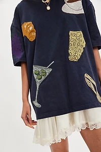 Denim and Bone Dinner Party Embroidered Tee