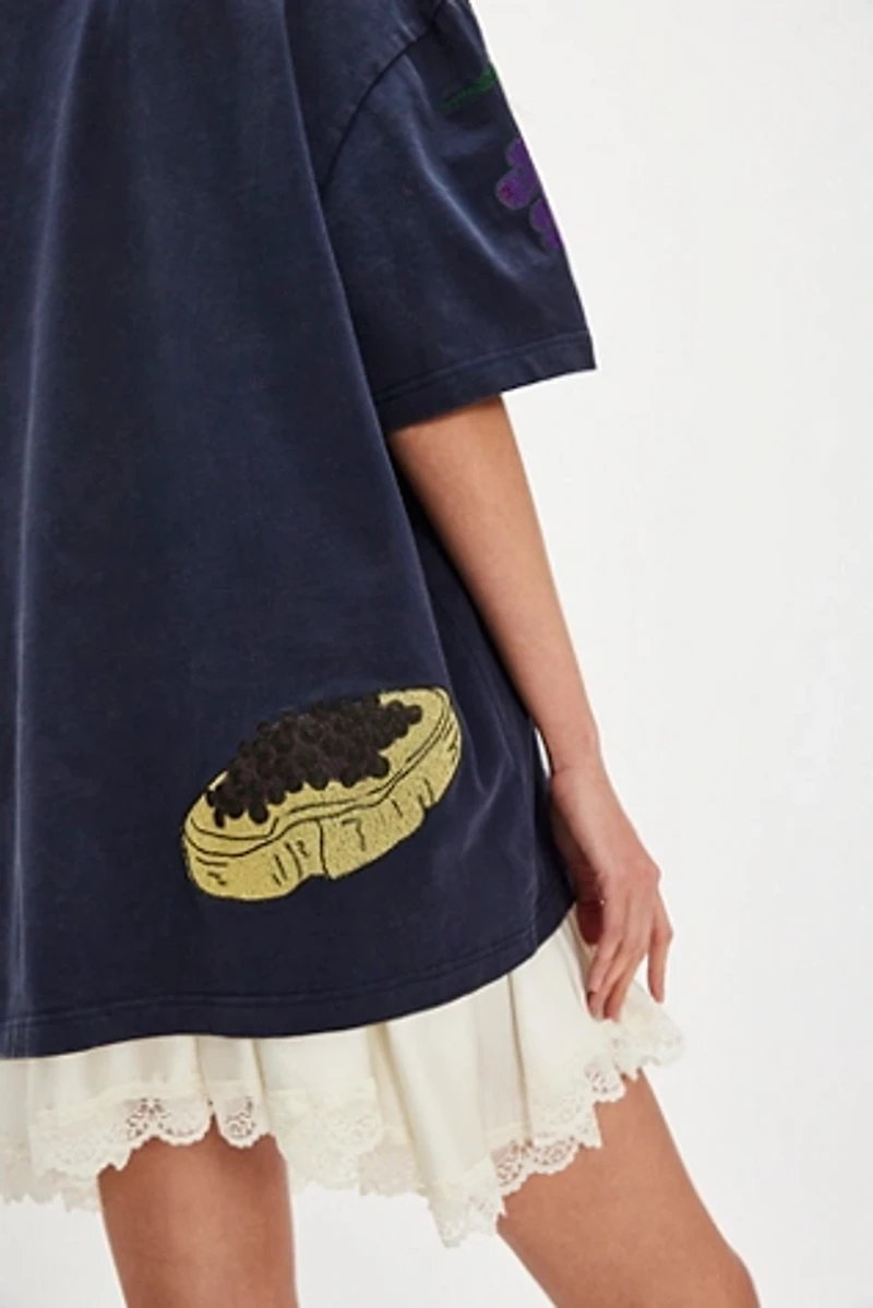 Denim and Bone Dinner Party Embroidered Tee