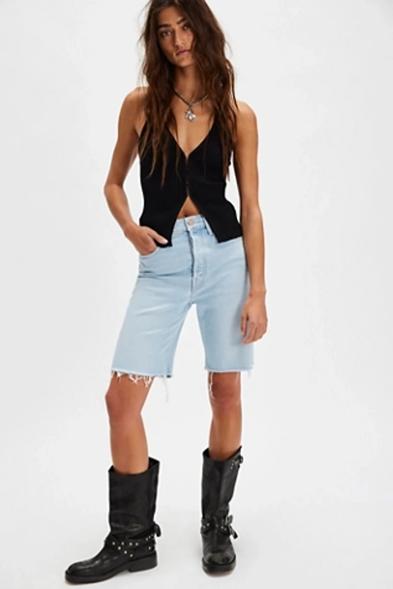 MOTHER High-Rise Rider Bermuda Fray Shorts