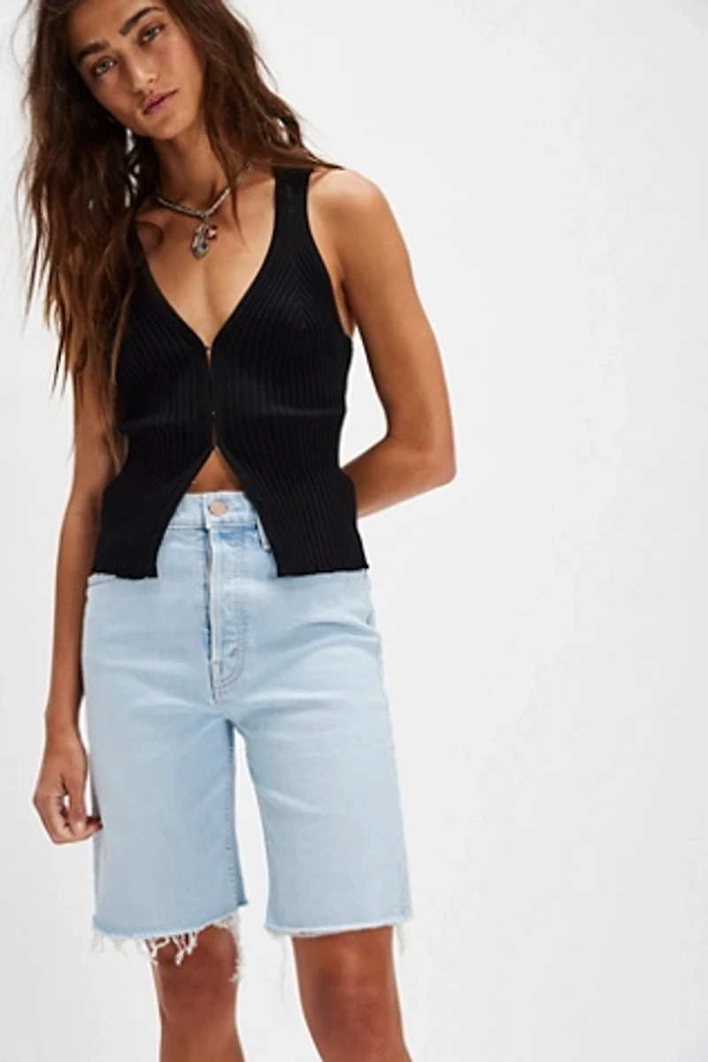 MOTHER High-Rise Rider Bermuda Fray Shorts