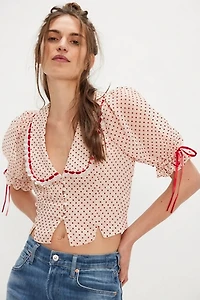 For Love & Lemons Dot Puff Sleeve Top