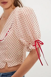 For Love & Lemons Dot Puff Sleeve Top