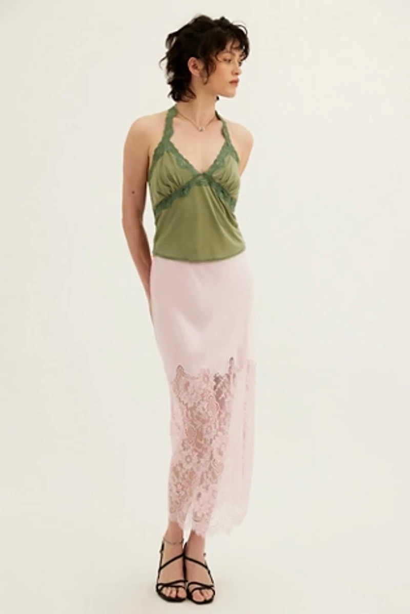 LoveShackFancy Ilene Satin Lace Maxi Skirt