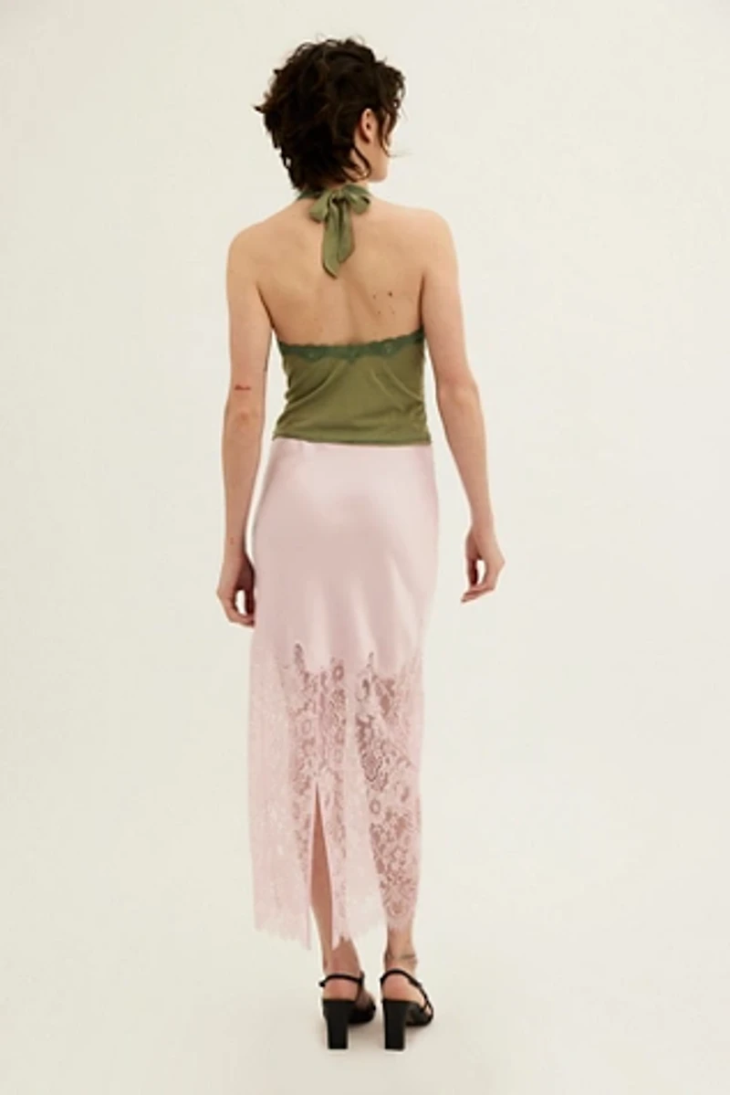 LoveShackFancy Ilene Satin Lace Maxi Skirt