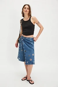 Closed Wrap Grommet Midi Skirt
