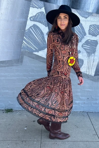 Vintage 1970s Sheer Paisley Drop Waist Dress Selected by Personal Choice