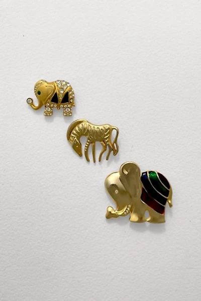 Vintage 60s Jeweled Elephant and Zebra Brooch Set Selected by MARMALADE