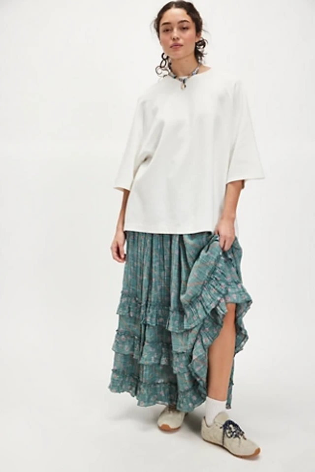 green and white sun dress HAZELLE V NECK PUFF SLEEVE LACE MAXI DRESS main image 1