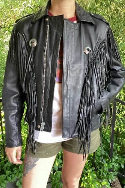 Vintage 1970s Fringe Leather Biker Jacket Selected by Cherry