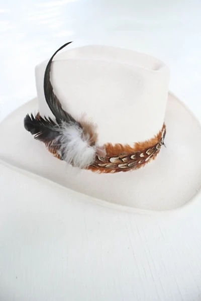 Vintage Western Cream Feather Band Cowboy Hat Selected By Moons + Junes Vintage