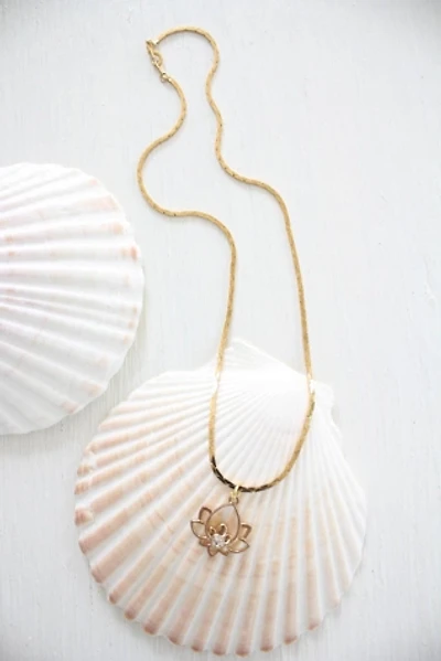 Vintage Lotus Flower Gold Pendant Necklace Selected By Moons + Junes Vintage