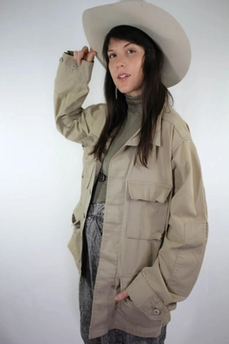 Vintage Khaki Military Button Down Jacket Selected By Moons + Junes Vintage