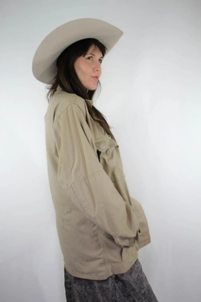 Vintage Khaki Military Button Down Jacket Selected By Moons + Junes Vintage