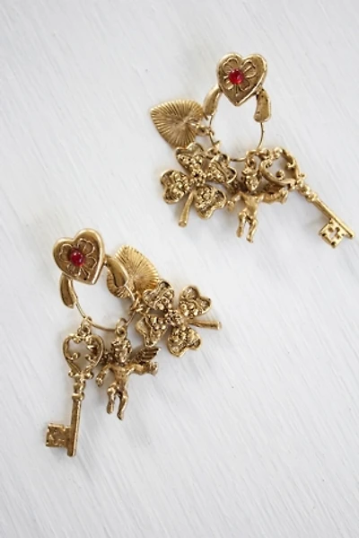 Lucky Vintage Gold Heart Charm Chunky Statement Earrings Selected By Moons + Junes Vintage