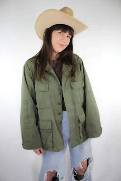 Vintage Army Green Button Down Jacket Selected By Moons + Junes Vintage