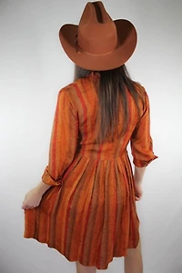 Handmade 1960s Striped Burnt Orange Pleated Midi Dress Selected By Moons + Junes Vintage