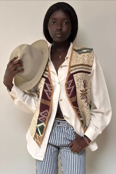 Vintage 1990's Neutral Tone Western Woven Cotton Vest Selected By Afterlife Boutique