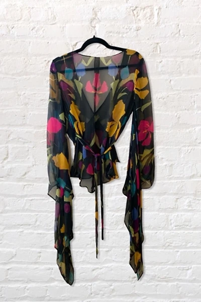 1970s Silk Chiffon Print Angel Sleeve Blouse Selected By Ritual Vintage