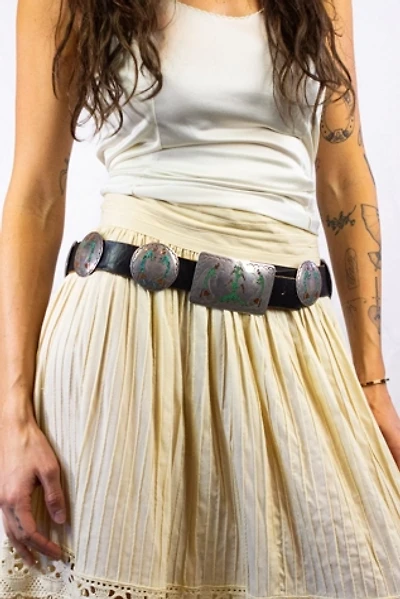 Vintage 70s Turquoise and Coral Leather Belt Selected by Black Shag Vintage
